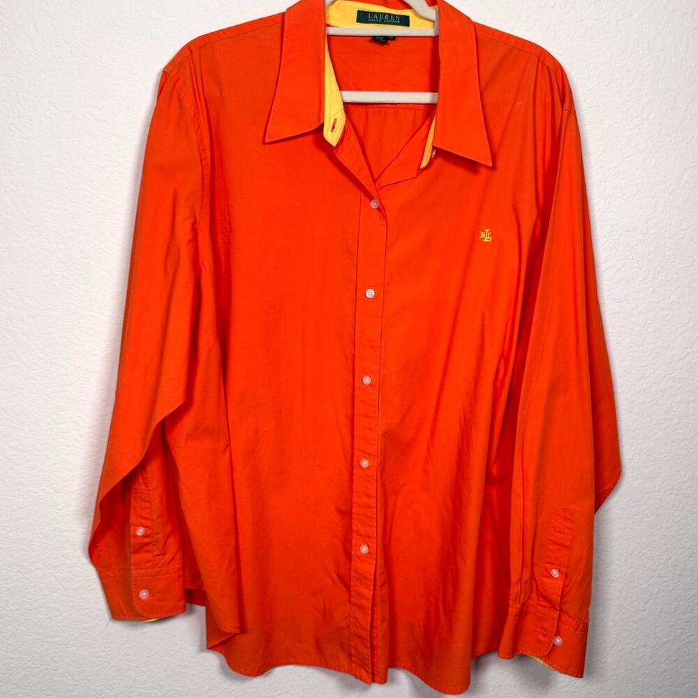 Lauren Ralph Lauren Womens Button Shirt Top Size 3X 100% Cotton Classic Orange